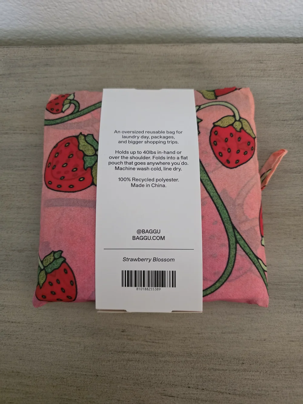 BAGGU Big Baggu Reusable Tote - Pink with Strawberry Print